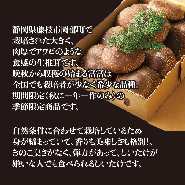 SS612 【12月13日受取限定】植菌地 静岡 収穫地静岡県藤枝市岡部町 石井さんの生椎茸(菌床栽培)富富-とむとむ- しずてつストア オンラインショップ